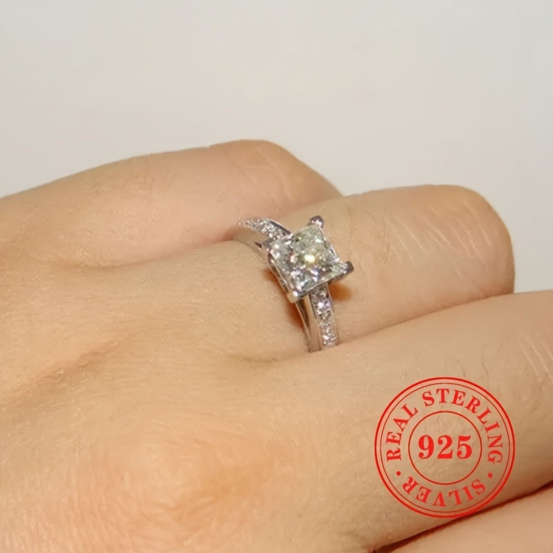 Princess Cut CZ Engagement Wedding Ring S925 Sterling Silver