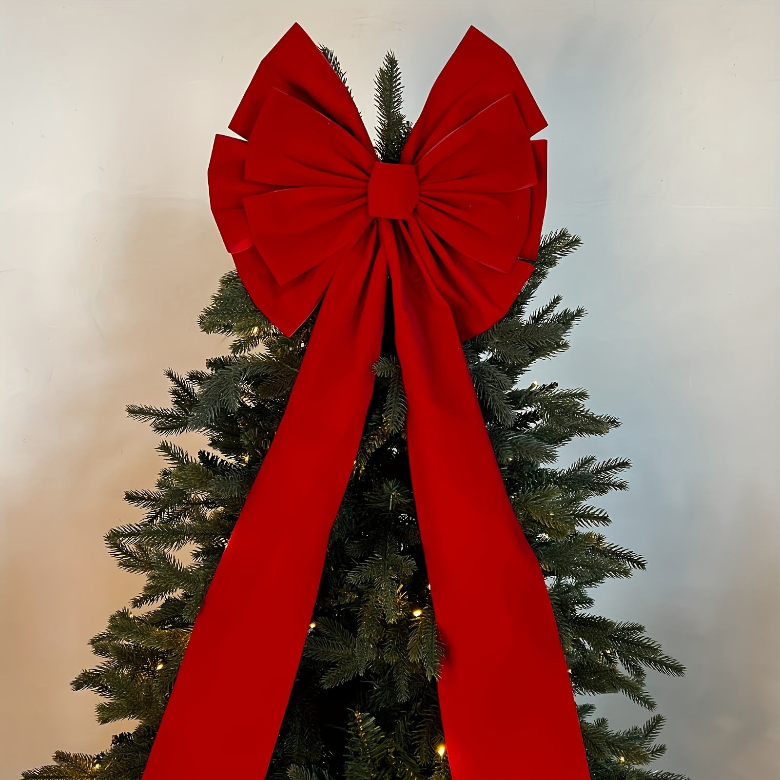 

1pc Large Handmade Christmas Tree Topper Bow - Contemporary Polyester Ribbon Decoration For Holiday Season, Ideal For Trees, Wreaths, And Festive Decor, No Electricity Required