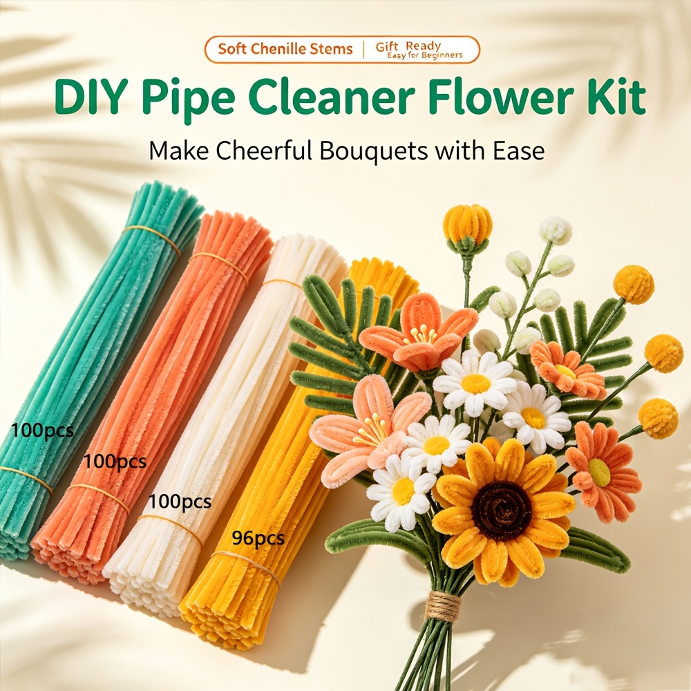 TEMU 396pcs Vibrant Orange Yellow Teal Contrast Tassel Sticks Floral Craft Material Bag, Dense Yarn For Sunflower And Daisy Mixed Bouquet, Suitable