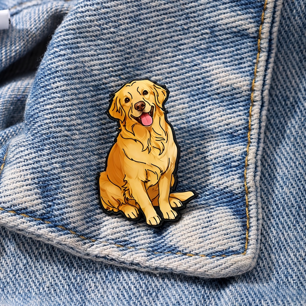 TEMU 1pc Warm Watercolor Golden Retriever Metal Enamel Pin | Novelty Men's And Women' Wear Brooch Pin, Theme Fashion Accessory, Trendy Outfit Decor