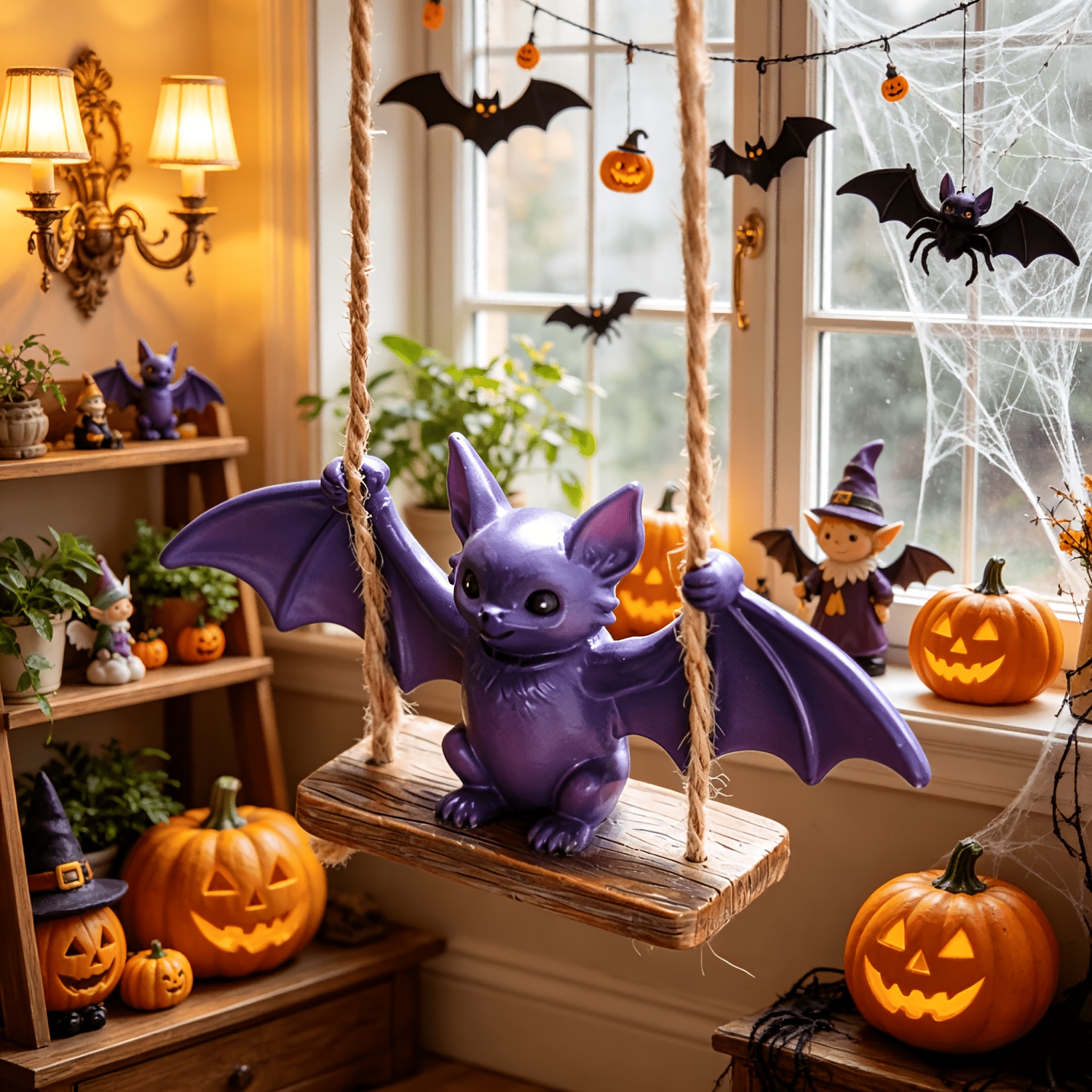 TEMU Better Key Gothic Purple Bat Swing Hanging Ornament With Resin Bat Statue - 2.24-inch Bat-themed Decoration Suitable For Halloween, Dia De Los