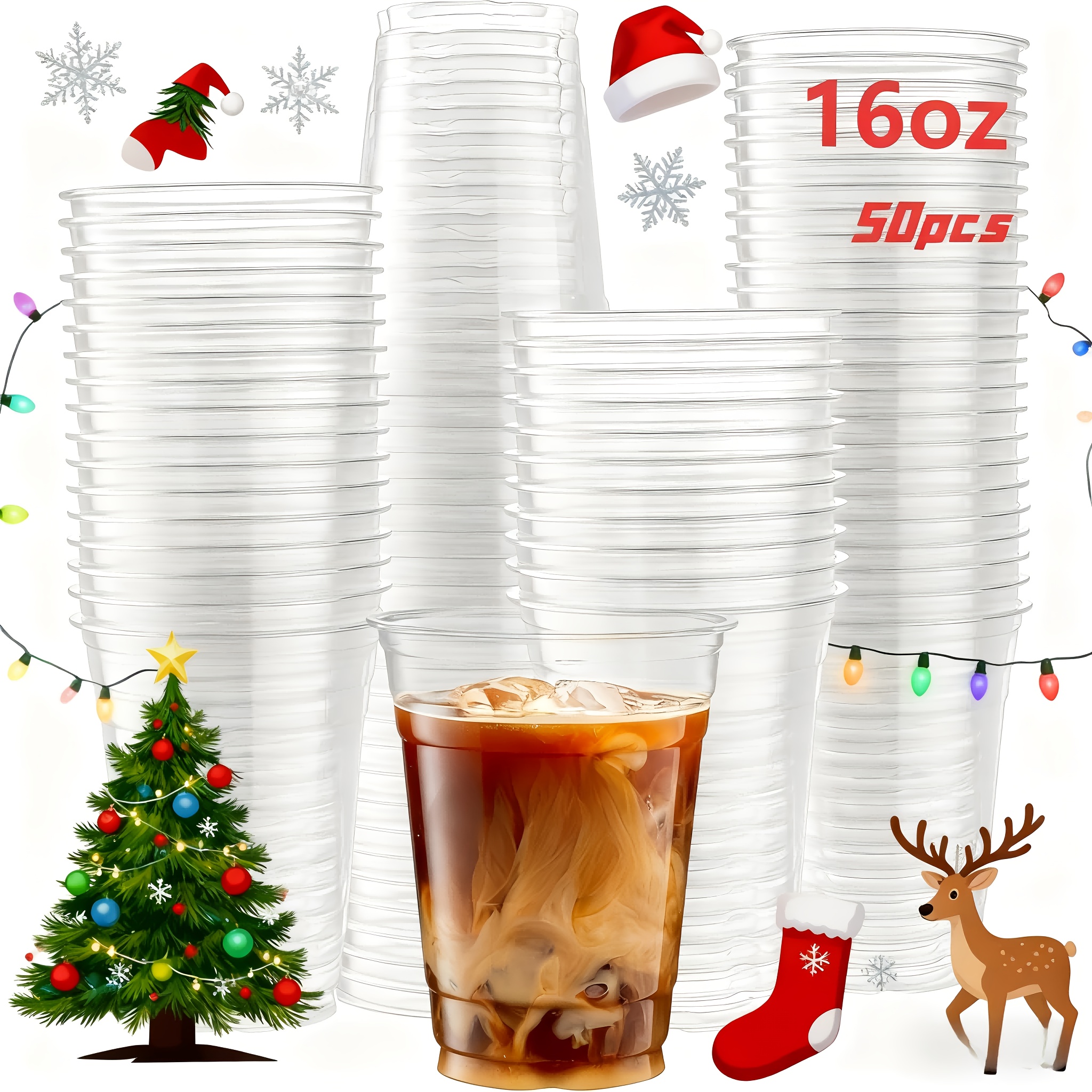 TEMU 300/200/100/50 Set 16oz Clear Disposable Plastic Cups. Suitable For Holiday Parties, Halloween Parties, Christmas Parties, Travel, Home And