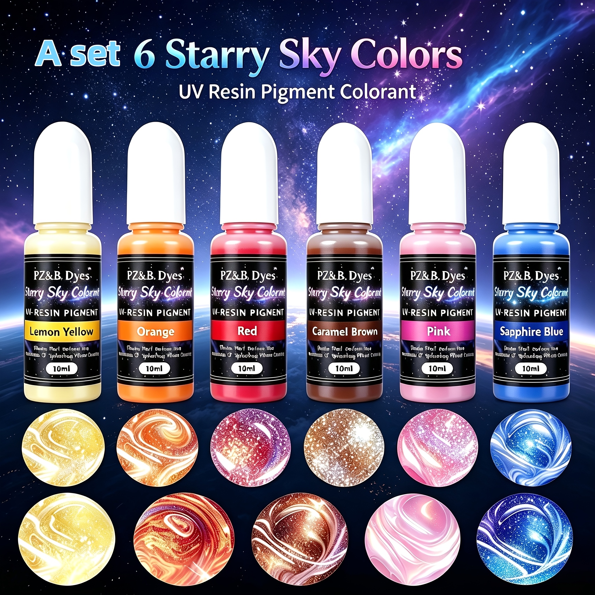 TEMU Set da 6 pezzi di pigmenti cielo stellato in 12 colori per resina epossidica | Colorante cielo stellato per creazione di gioielli, lavoretti fai