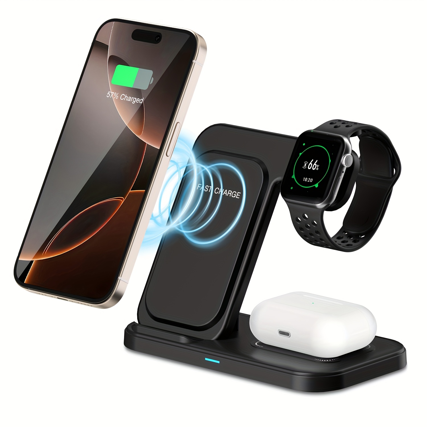 TEMU Wireless Charging Station 3-in-1 Standard 15w Charger Stand For Iphone16 15 14 11 X 8 Pro Max/pro/mini/plus, Iwatch /9/8 7/6/5/4/3/2 Se, Airpods