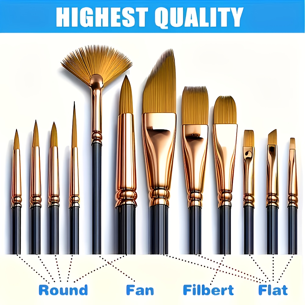 12pcs Paintbrush Oil Painting Watercolor Set Suitable For Oil Painting, Acrylic Painting, Canvas Painting, Watercolor Painting, Including Fine Detailing Brushes For Fine Detailing Painting