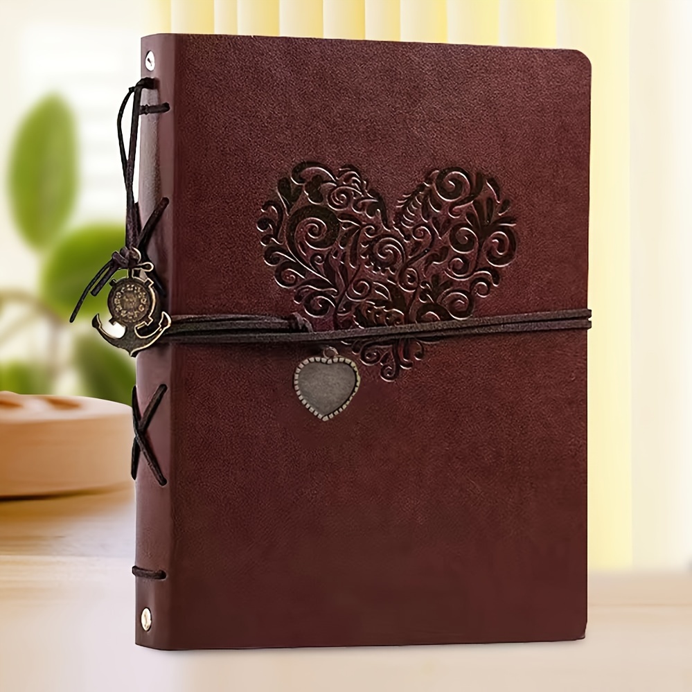 

1pc Vintage Pu Heart Diy Album Leather Album Vintage Wedding Guestbook, 30 Pages Memory Book Halloween Christmas Anniversary Gift Day Birthday Gift Is Record Book