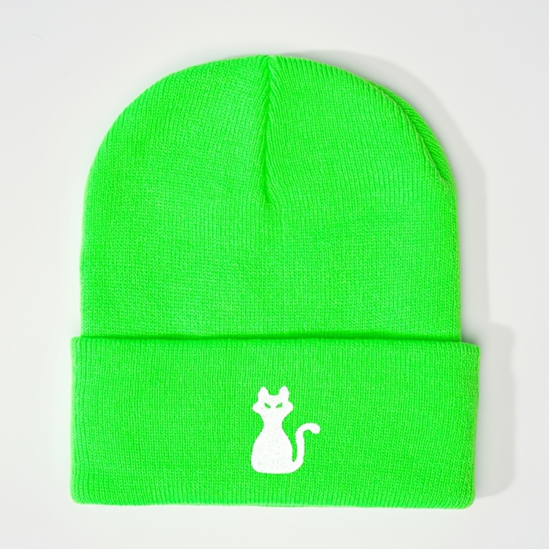 TEMU 1 Embroidered Cat Pattern Hat, Unisex Y2k Style Ball Hat, Outdoor Cold-proof Casual Versatile Winter Warm Beanie, Suitable For Daily Commuting,