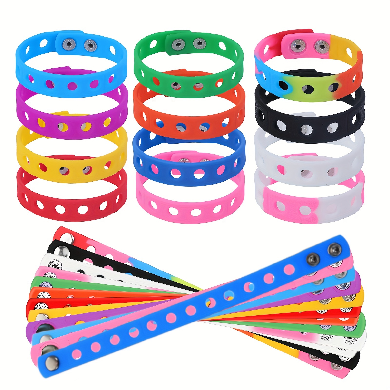 

24pcs Silicone Bracelets, 8-inch 12-hole Bracelet Loose Straps, Silicone Wristbands Adjustable Rubber Bracelets, Suitable For Party Gifts, School Gifts, Holiday Gifts