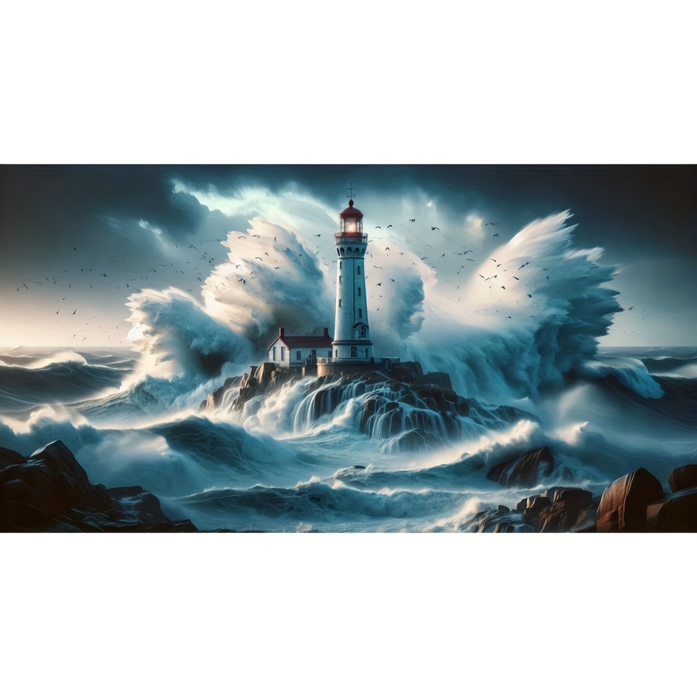 

Ocean Wave Lighthouse Art Set, 5d Diy Diamond Painting Kit With Round Acrylic Diamonds, Handmade Craft Gift For Party Decor, Ideal For Bedroom, Office, Living Room - 19.75x39 Inches