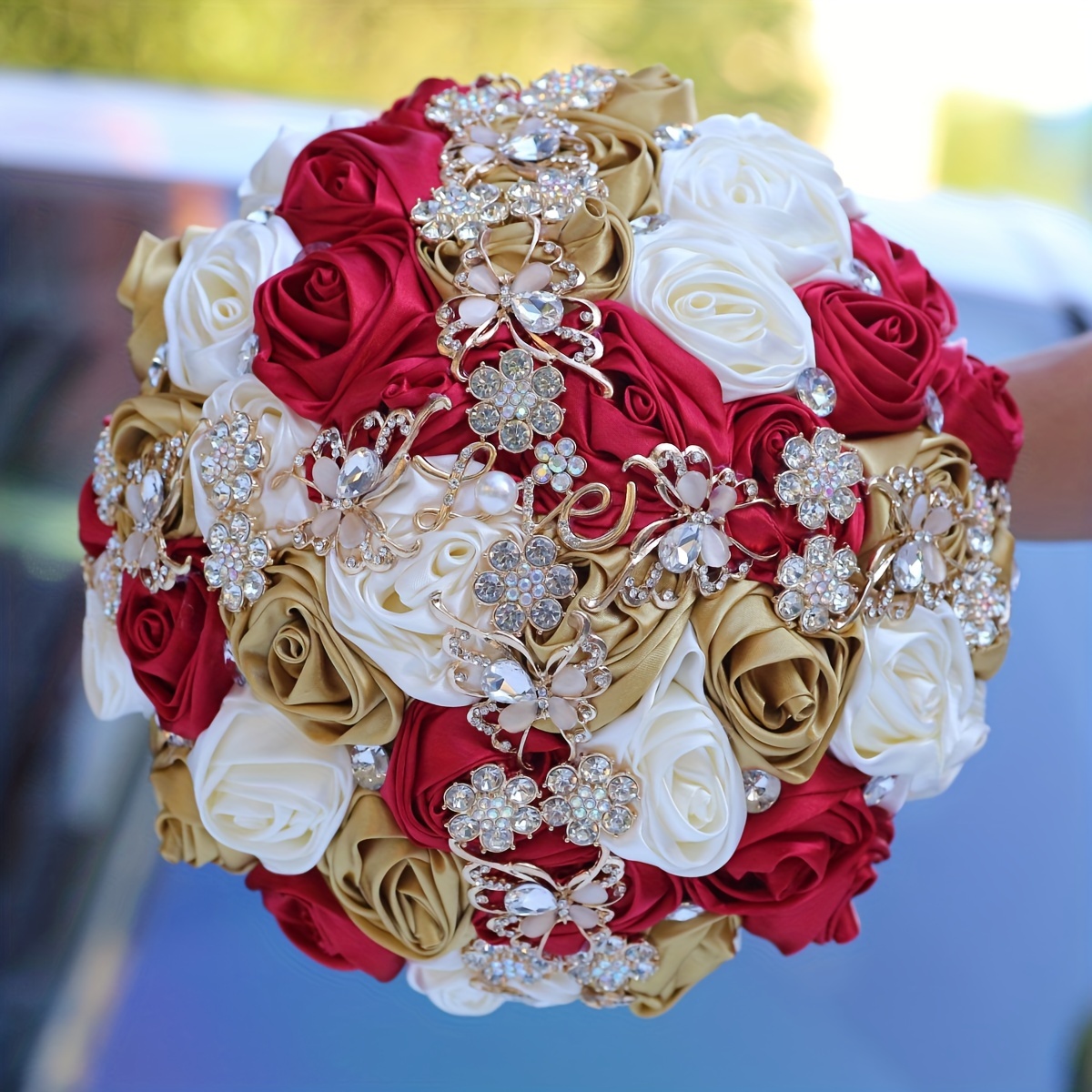   marosim uchun buket bilan kristal aksessuarlar to'liq to'y qo'l gulchambarlar lenta bilan qizil marosim bezak tafsilotlari 11