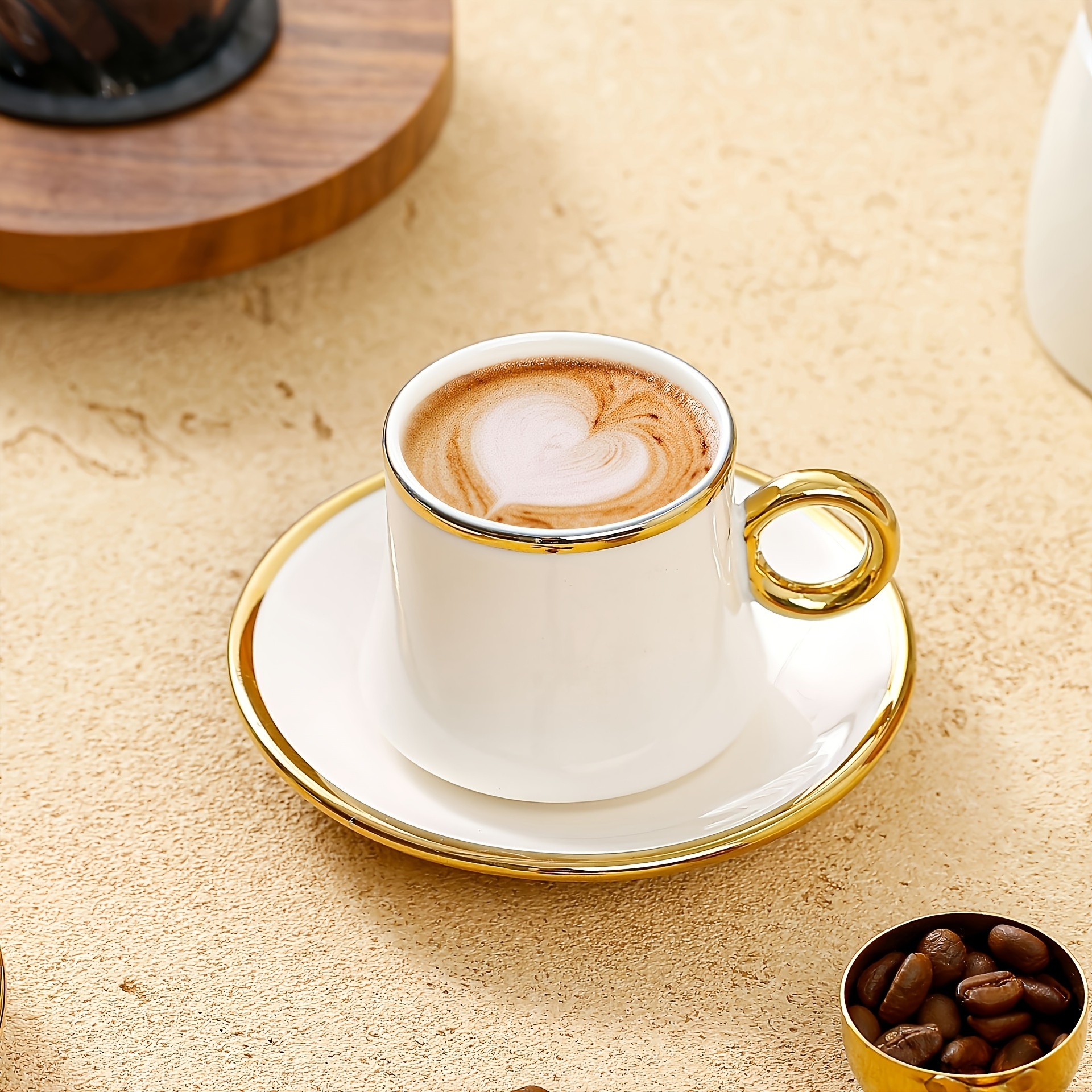 

1 Set Of 6 Cups And 6 Saucers Gold-plated Ceramic Coffee Cups, Paired With Romantic And Mellow Coffee, Can Not Only Enhance Our Taste In Life, But Also Cultivate And Intoxicate Our Hearts!