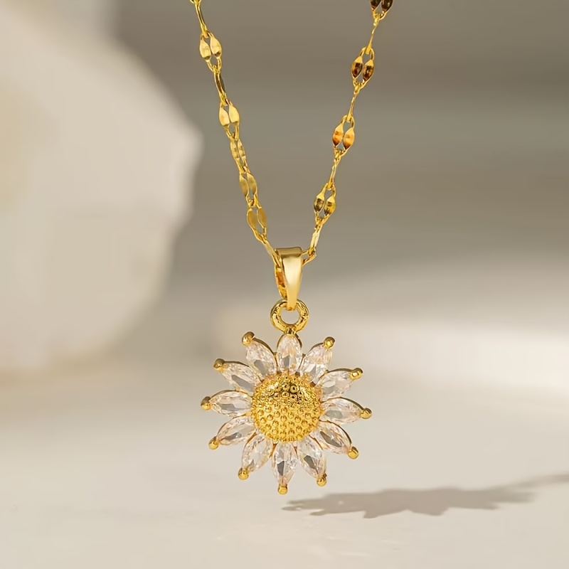 TEMU Men' & Women' Retro Sunflower Pendant Necklace - Suitable For Daily Wear, Vacation Gift, Versatile Accessory With Minimalist Sunflower For Back