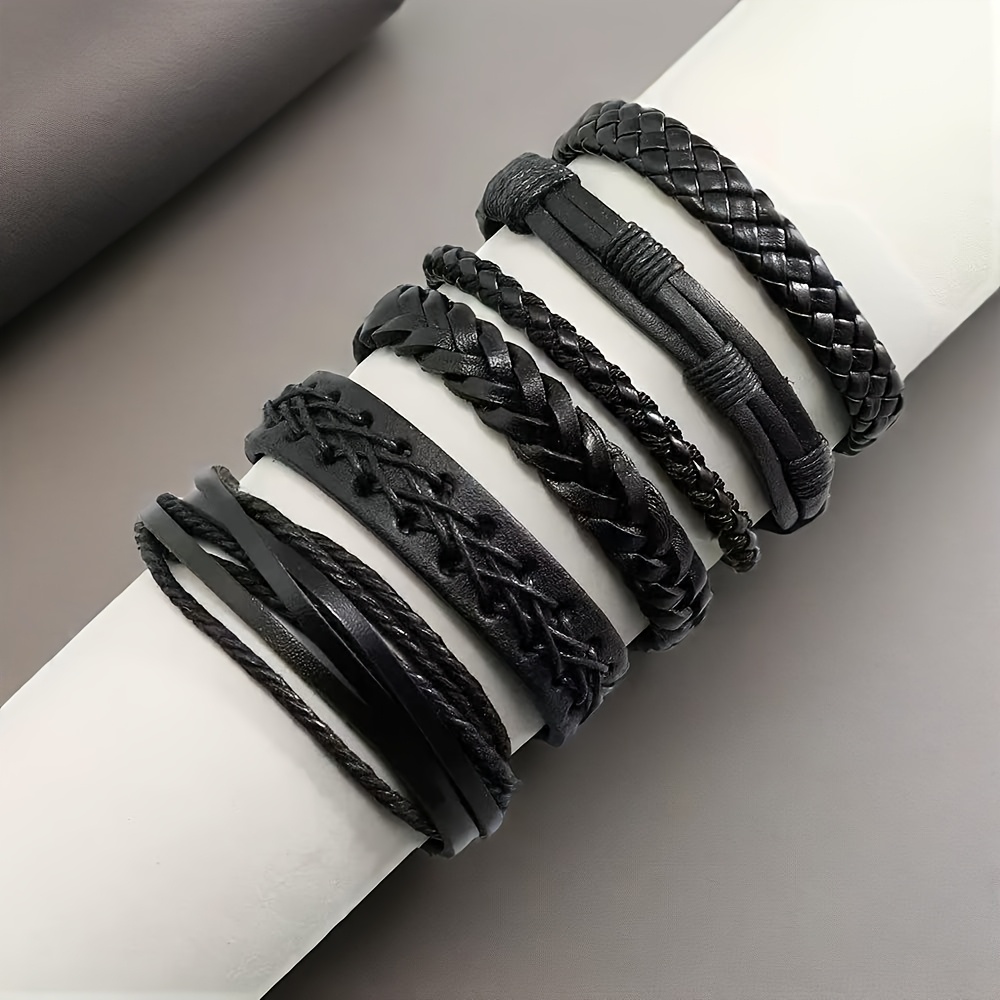 TEMU 6pcs Punk Stackable Adjustable Teenager's Braided Bracelet Set Bracelet Additions For Teenager, Teenager, Couples, Daily Wear, Party Holiday