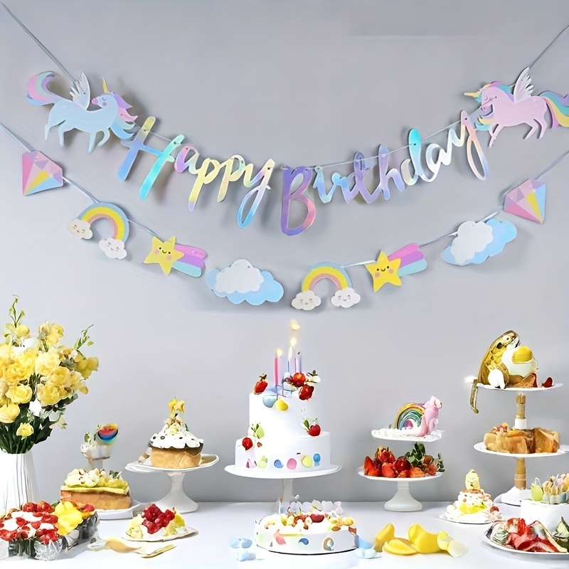 

1pc Sparkling Unicorn Banner With Golden Glitter Accents - Pastel Rainbow, Clouds & , Paper For Magical Themed Parties, Birthday Decorations