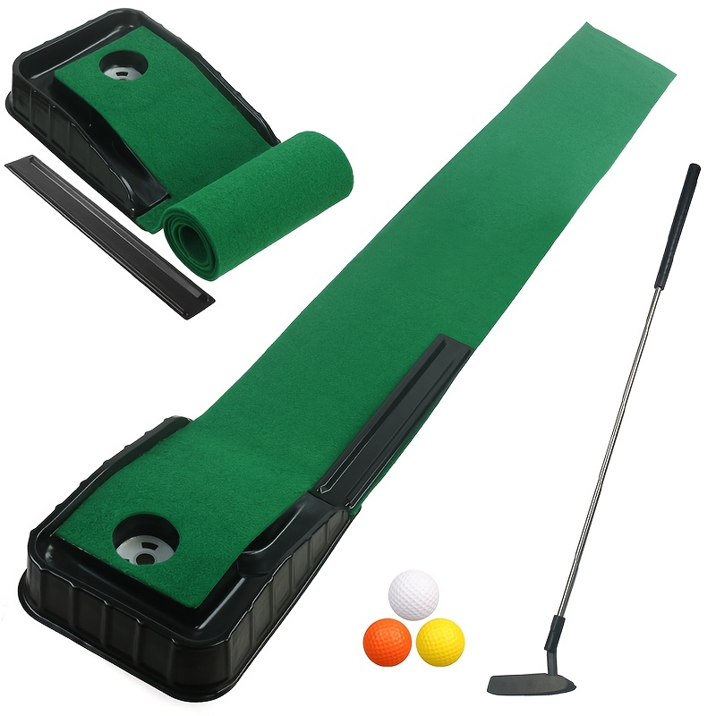 TEMU Set tappetino da putting da con putter a testa sostituibile, allenatore di putting, tappetino da putting con automatico della , attrezzatura per