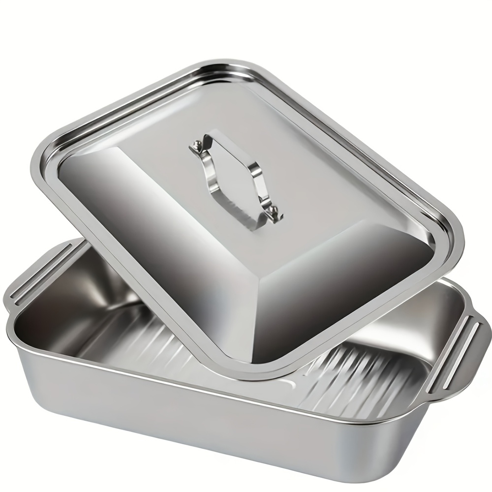 

1/2/4pcs Extra Large Heavy-duty Stainless Steel Baking Pans With Handles, .5 Inches, Rectangular Trays With For Desserts, Bread, Seafood, Bbq, Buffet, And Holiday Parties