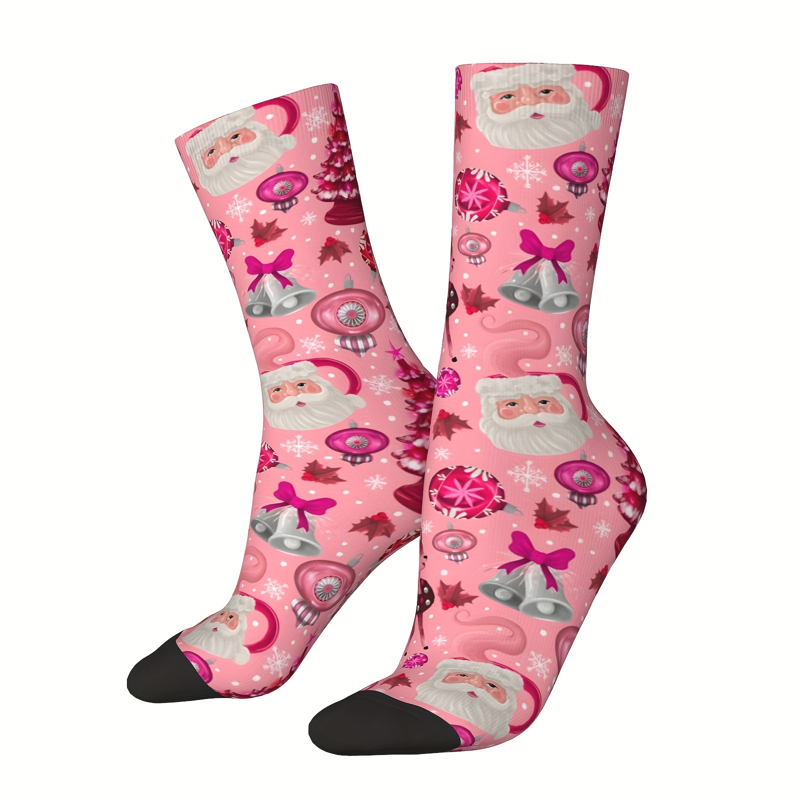 

Pink Christmas Socks: High Stretch, Moisture Wicking, Smooth Seam Toe, Non-binding Construction