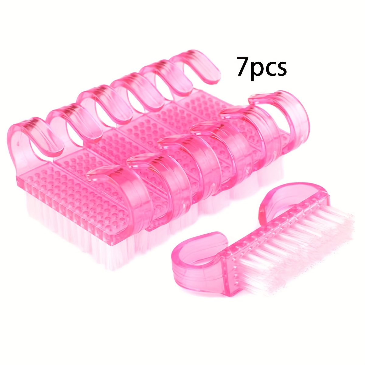 TEMU Set Of 7 Pink Plastic Nail Brushes With Horn-shaped Handles For , Ideal For Cleaning Toenails And . Compact And Portable, This Unisex Tool Is