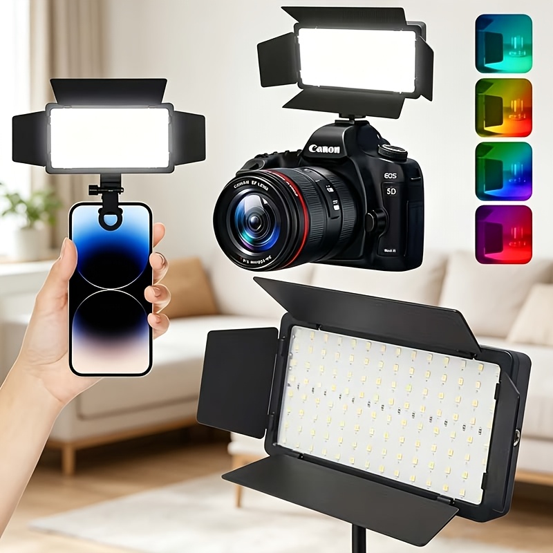 TEMU Uegogo 6 Inch Rgb Led Video Light With Barn Doors, Portable Clip-on Phone Camera Fill Light For Vlog, Makeup, Portrait Shooting, Studio &