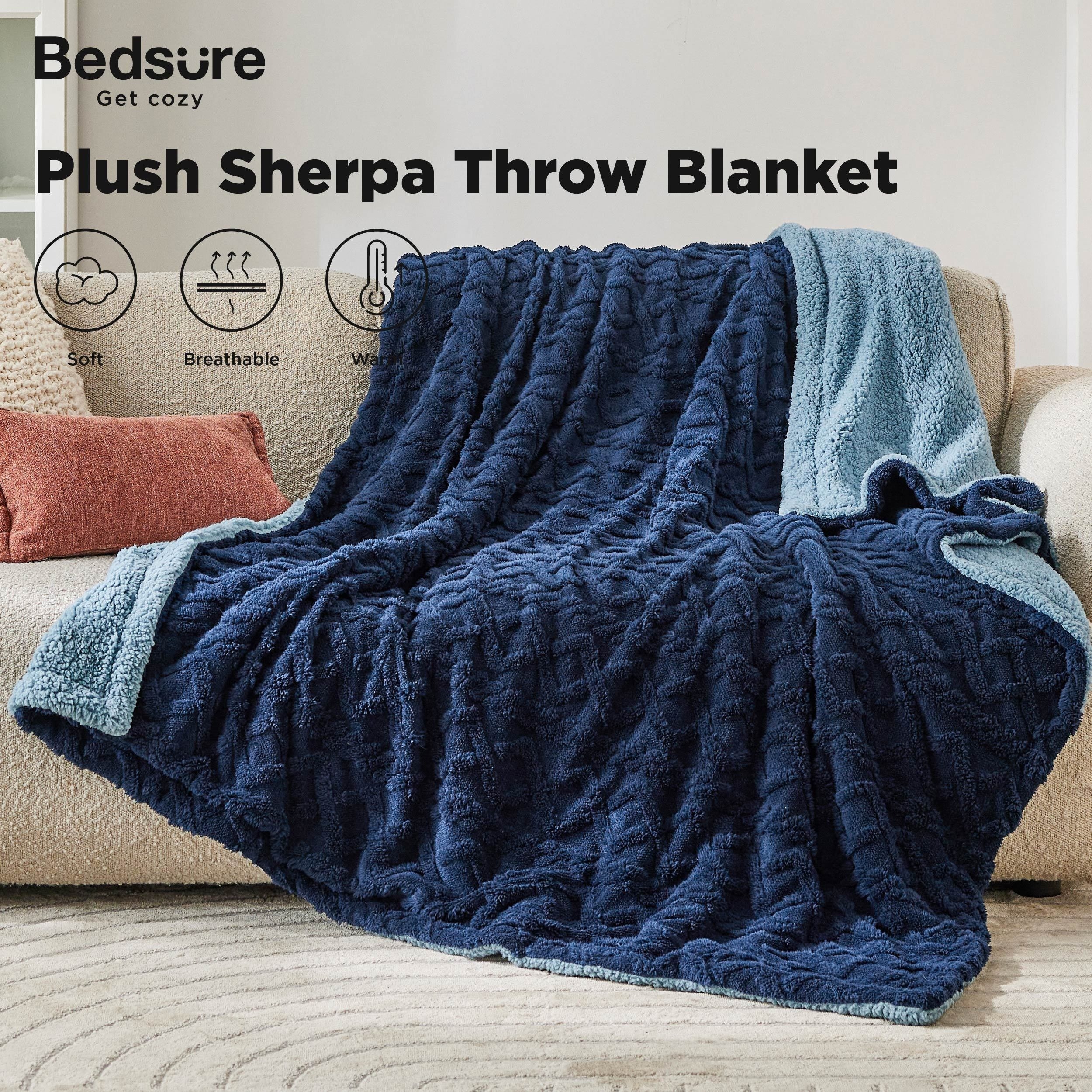 

1pc Sherpa Throw Blanket For Couch Sofa, Fuzzy Soft Cozy Blanket For Bed, Fleece Warm Blanket For Winter, Navy