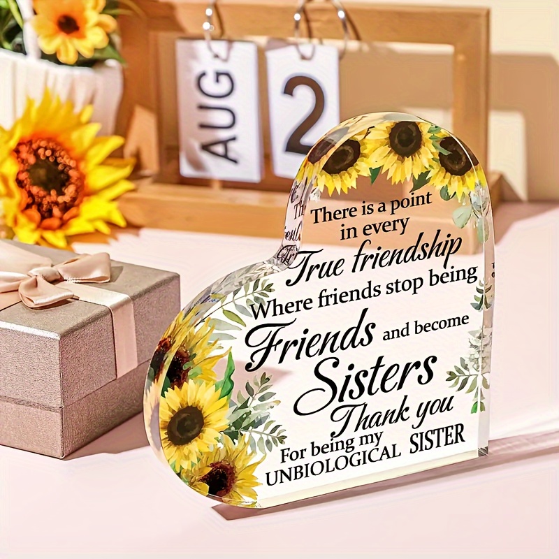 

1pc, Sunflower Friendship Gift For Women - Acrylic Home, Room, Scene, Or Office Decor - Perfect Thank You, Birthday, Or Christmas Present For Besties And Unbiological Sisters