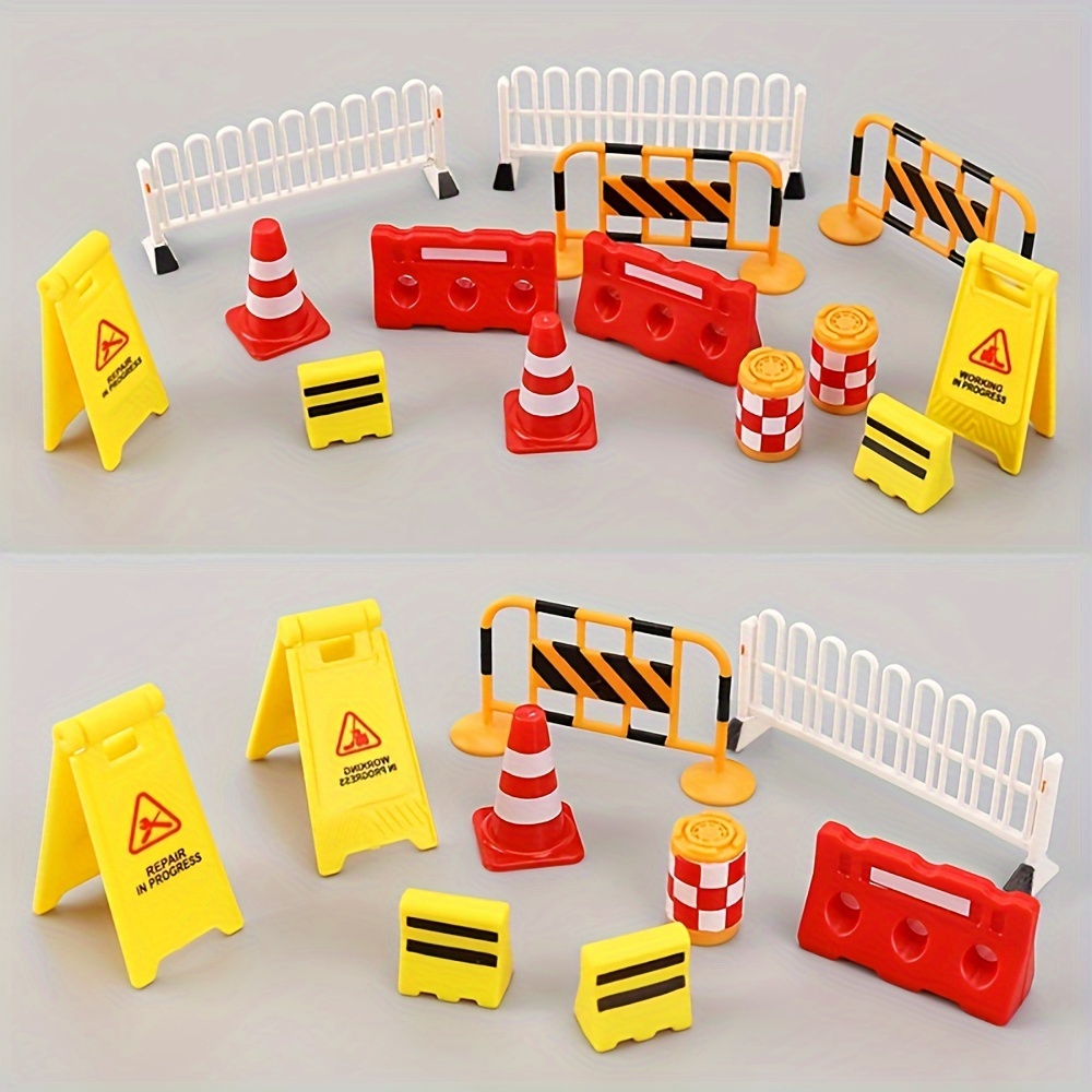 

9pcs Mini Traffic Cone Set, Plastic Construction Theme Road Signs Warning Signs For Birthday Party Cake Decoration Gift