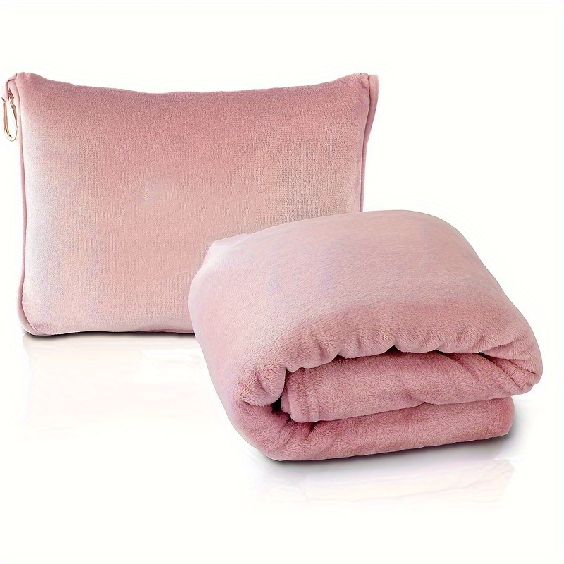 

2-in-1 Soft Travel Blanket & Pillow - Portable, With Carry Bag And Backpack Clip, Hand Wash Only - Pink