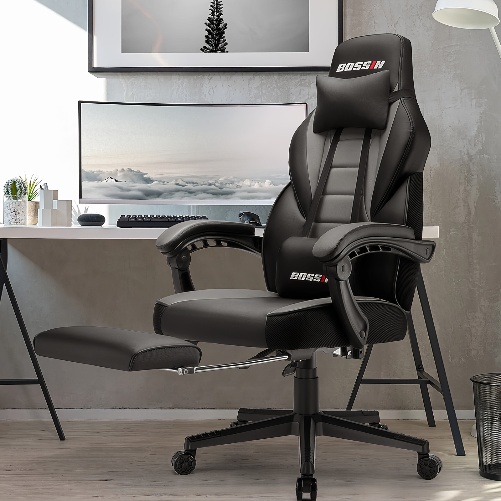 

Gaming Chair With Massage, Leather Computer Desk Chair With Footrest And Headrest, Ergonomic Heavy Duty Design, Large Size High-back E-sports, Big And Tall Gaming Chair