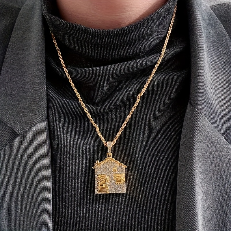 Men' & Women' Twisted Chain Ice Small House Pendant Necklace - Hip-hop Ice Jewel For /j Festival/ Event Jewelry, Wearable Chain Suitable For Men And Women