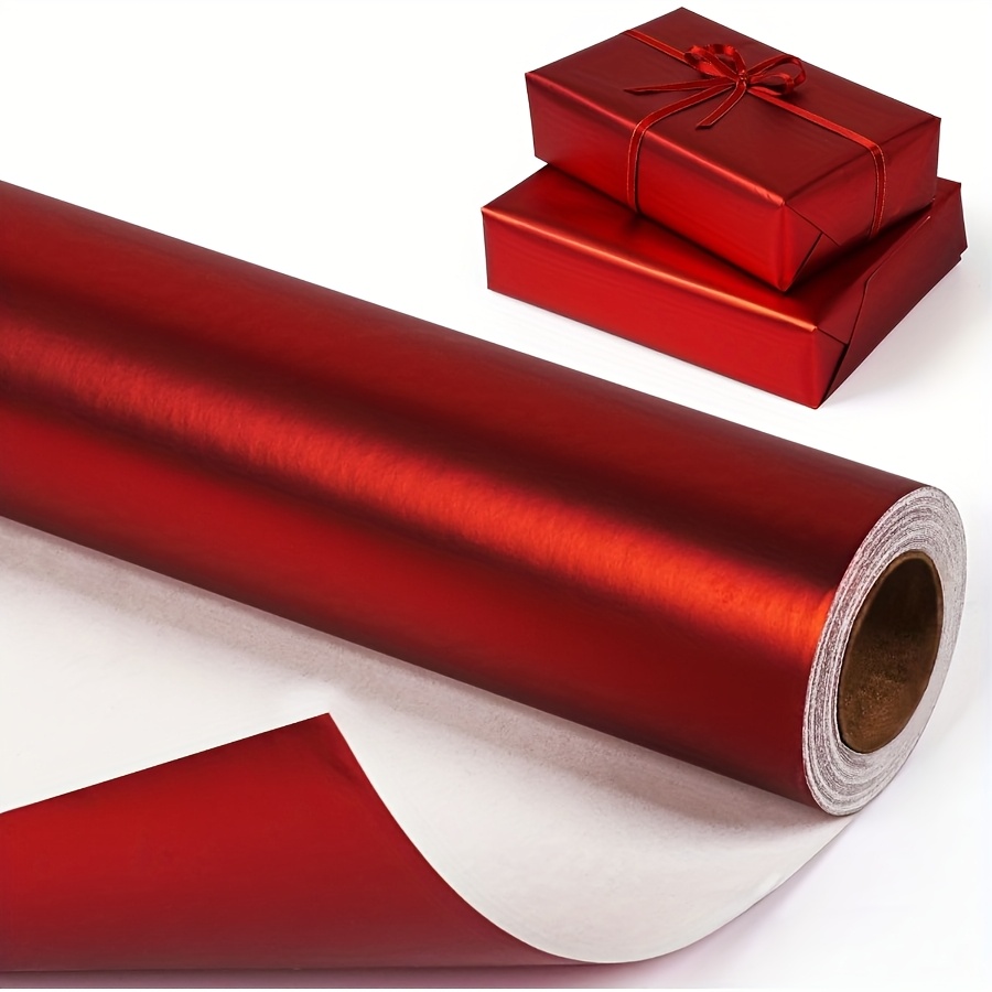 Image of Red Metallic Wrapping Paper Roll, Solid Color Matte Gift Wrap Paper, Red Gift Wrapping Paper For Christmas Birthday Valentine's Day Wedding New Year Holiday, 17 Inch X