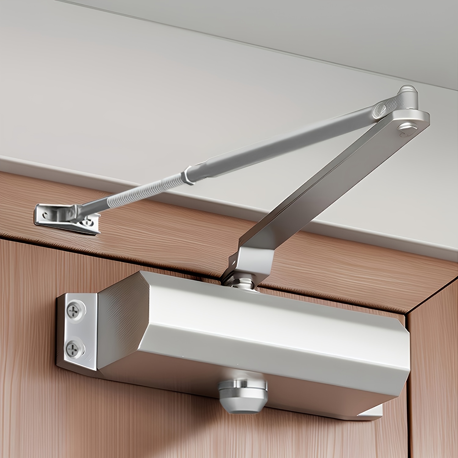 heavy duty aluminum automatic door closer fire proof touch remote control adjustable hinge for 45 65kg doors two independent   operation sleek metallic   automatic door hinge sleek metallic design touch activation feature