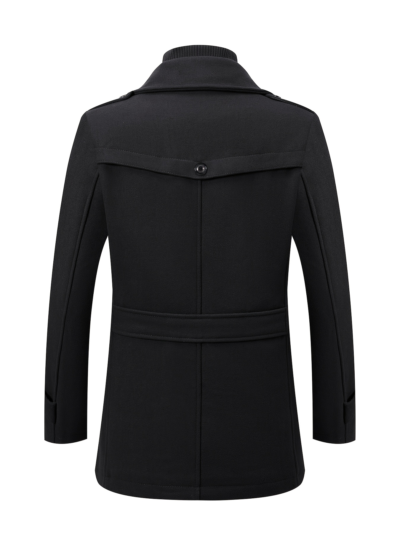 Men's Navy Blue Detachable Double-Breasted Trench Coat - Casual Wool Blend Overcoat with Zippered Pockets for Fall and Winter