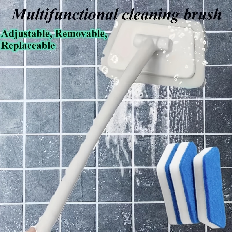1 handle with 3 replacement heads multifunctional bathroom wall brush long handle detachable household floor and bathtub brush ceramic tile sponge cleaning brush