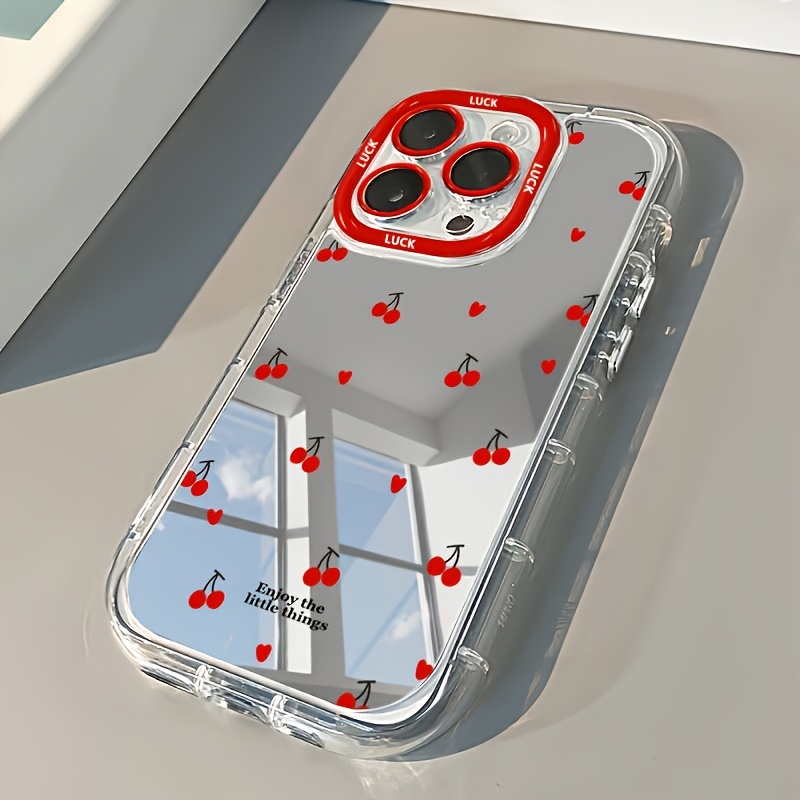 Ovitek za telefon: Rdeče češnjevo z ogledalom, lahko se uporablja kot preprosto ogledalo za ličenje na prostem. Primeren za iPhone 17/16/11/13/