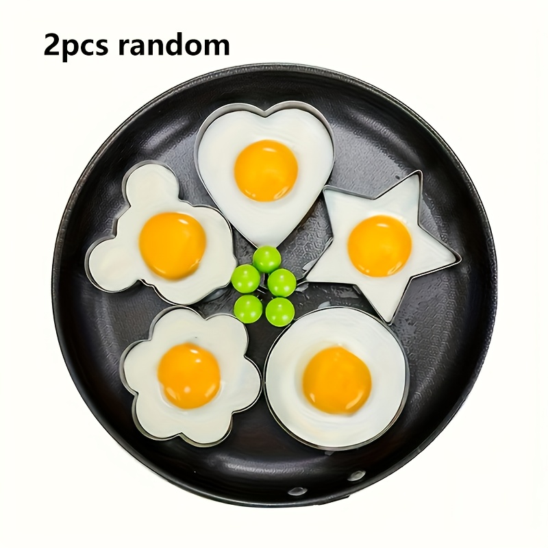 2pcs Random Style Stainless Steel Egg Mold Set - Heart, Star, Flower, Circle (random) - Metal Breakfast Shaping Tool Set For