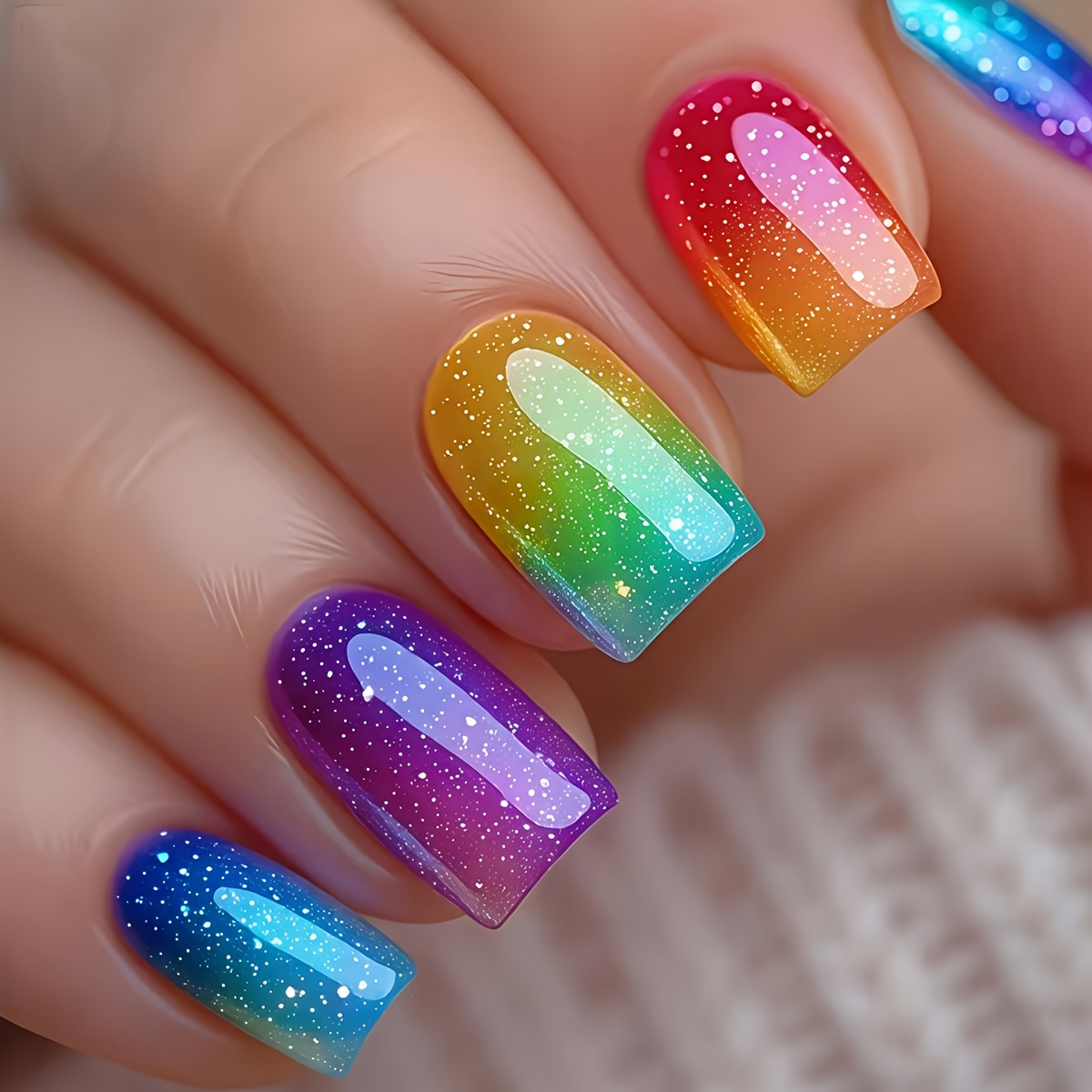 24pcs short length  ow pattern press on nails summer multicolor striped sweet   false nails stickers square   nail pieces stickers press on nails convenient for daily party vacation t vel nail stickers