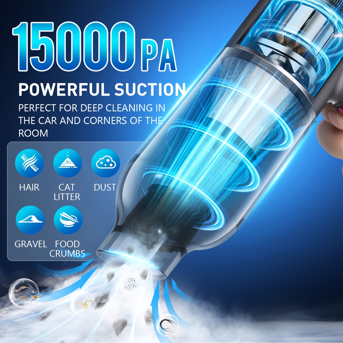 TEMU Car Vacuum Cleaner, Vacuum Cordless, 15000pa High Power Portable Cleaner With Brushless Motor, Small Handheld Vacuum & Air Blower & Pump-grey, Hepa Filter, Mini Hand Held Vacuum Cleaner For