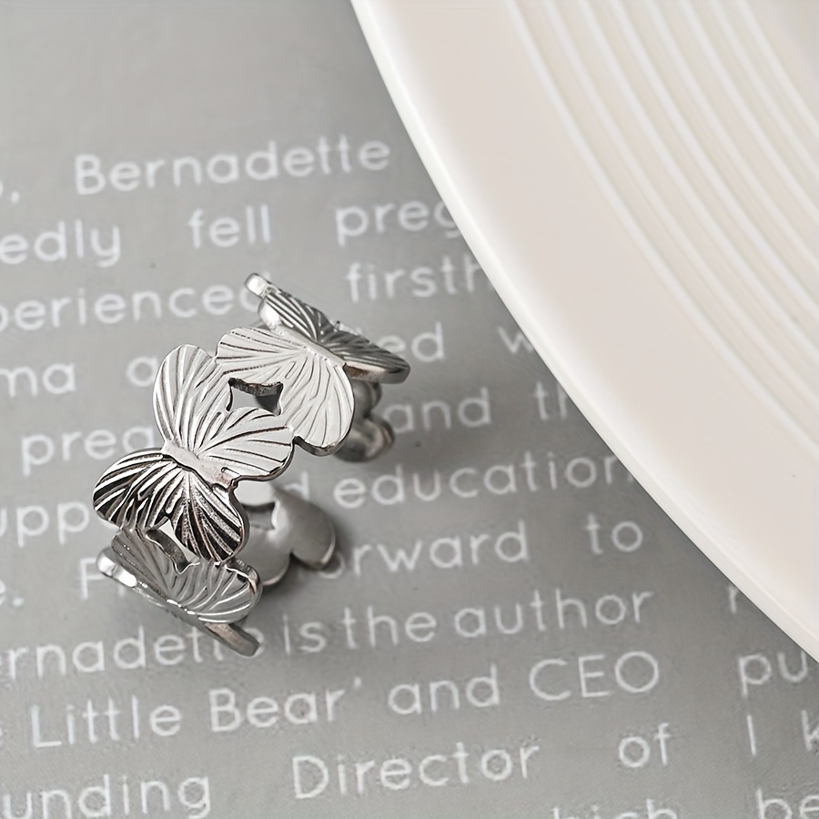 Floral Butterfly Stainless Steel Open Ring - Romantic Gift