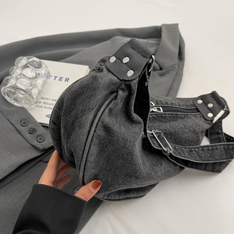 Vintage Denim Crossbody Bag Y2k Crescent Shoulder Bag - Temu