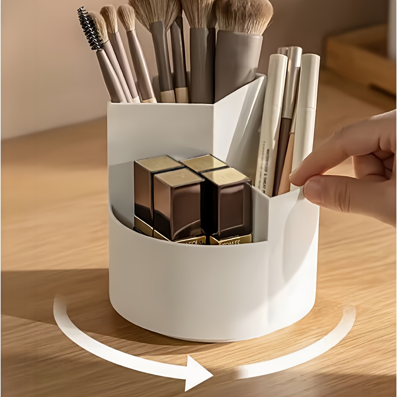 

1pc White Multi-functional Rotating Storage Box, Large Capacity Desk Organizer, Office And School Supplies, Fashionable Design, Pp Material, 360-degree , Desk Accessory Holder