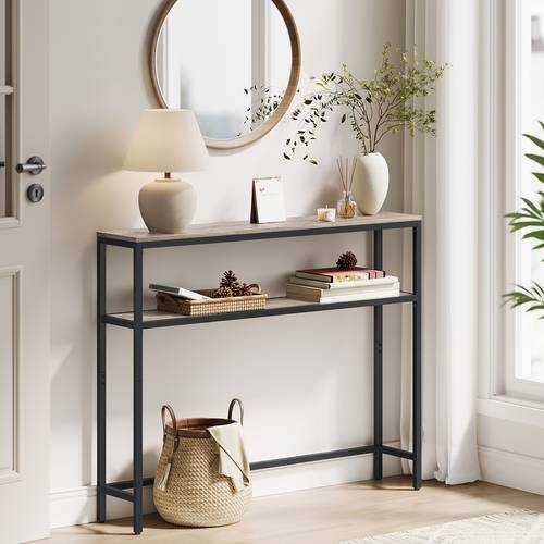 console table 2 tier sofa table 7 9 x 39 4 x 31 5 inches narrow entryway table modern entry table with 2 shelves for living room bedroom and ink black