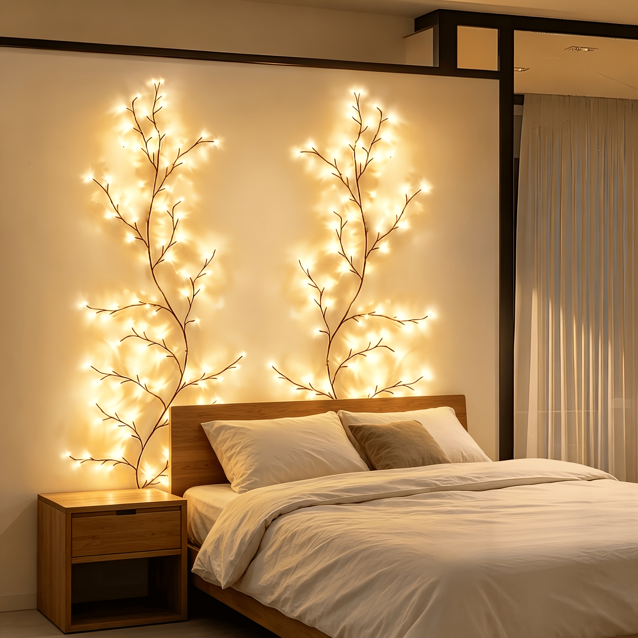 TEMU Usb Powered Diy 96-led Willow Vine Branch Decoration For Indoor Wall, 5. 9ft Home Decorative Twig Tree With 8 Lighting , Vintage Finish Yellow