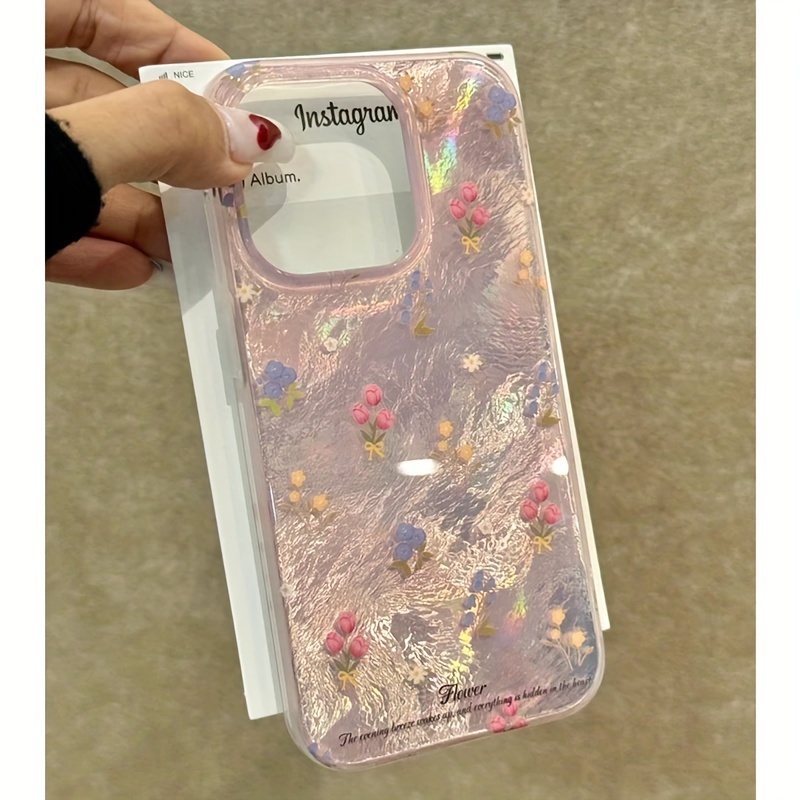 

Pink Floral Fashion Gauze Suitable For Iphone16promax Mobile Phone Case 15/14plus/13/12/11 Protective Case