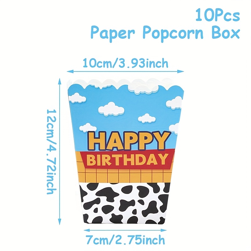 10pcs Happy Birthday Paper Popcorn Boxes - & Design, 7x10x12cm, Disposable Party Favor Popcorn Containers For 1st Birthday Celebrations, Festive Party