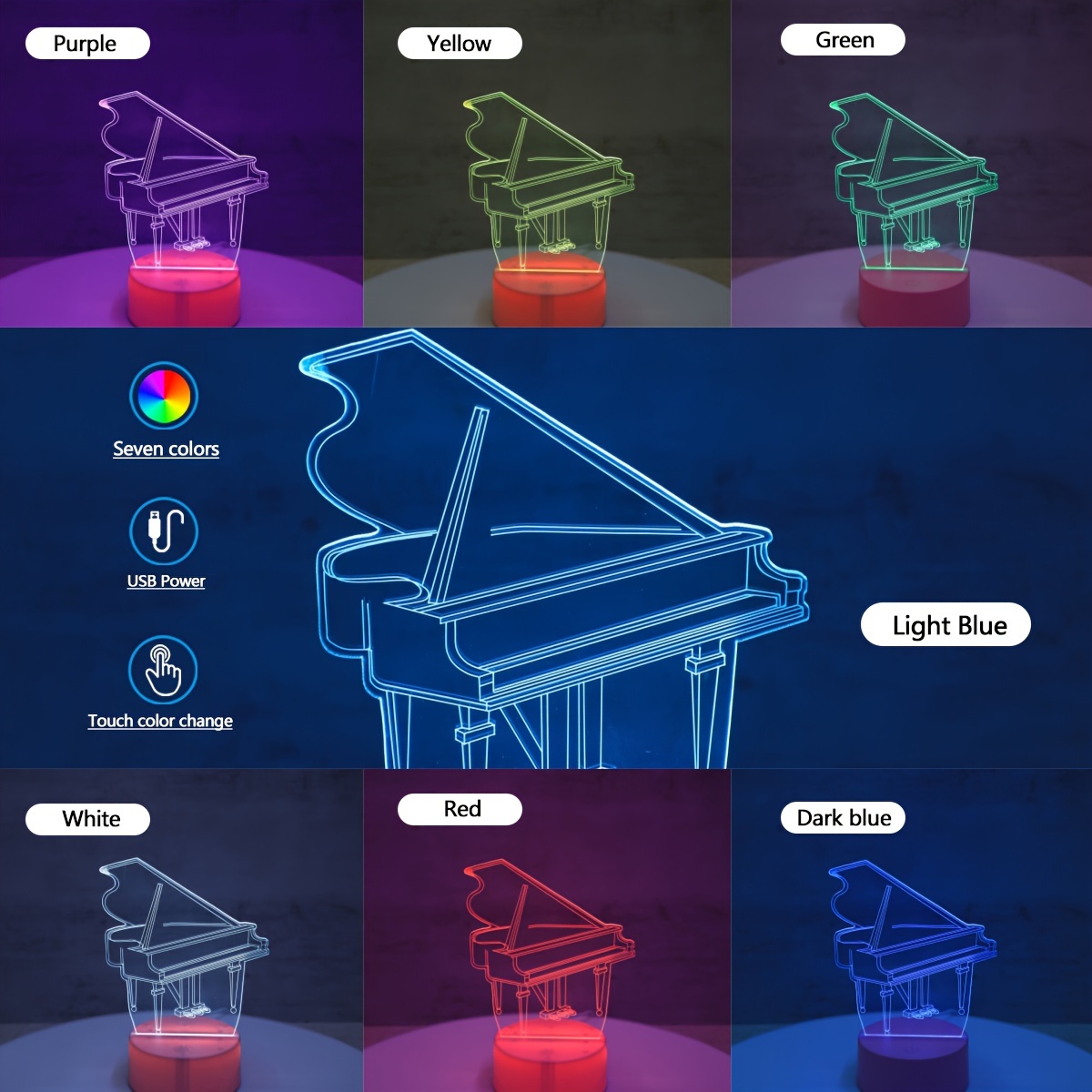 3d Creative Night Light Base Piano Shape Usb Atmosphere - Temu