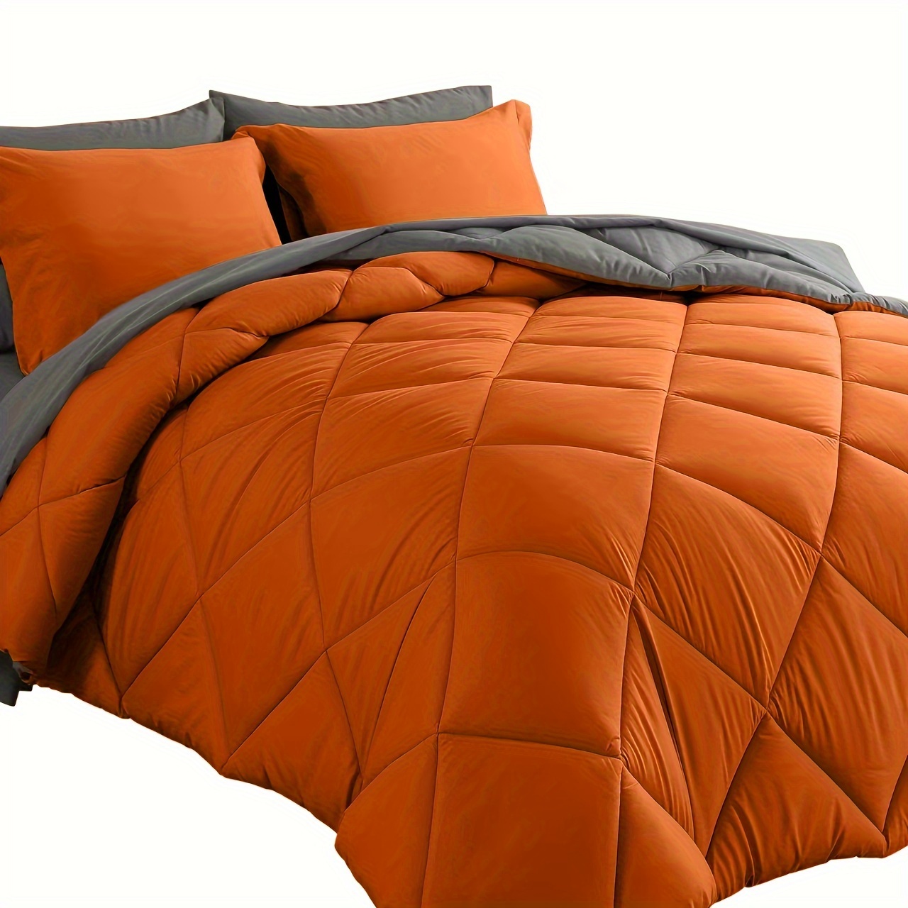 Cosybay 7pcs Luxurious Comforter Set-Breathable Comforter-Ultra-Soft Fluffy Fiber Filling, Warmth for All Seasons-Quilted Comforter, Flat Sheet, Fitted Sheet, Pillowcases, Pillow Shams, Bed In A Bag, Pumpkin Color Halloween Comforter Queen Size