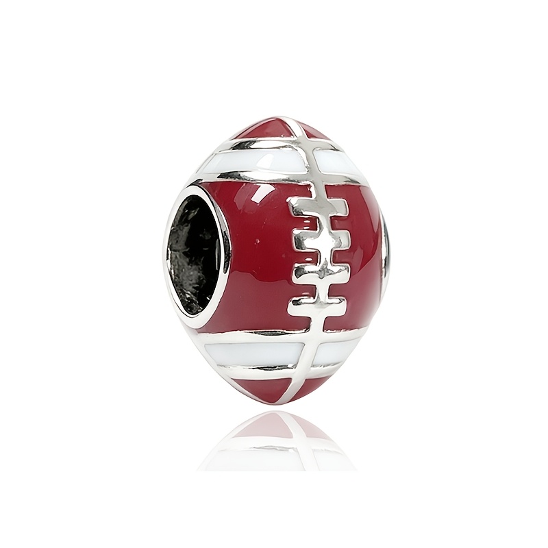 TEMU 1pc 925 Silvery Plated Football Charm Bead Fit Original Snake Bracelet, Red White Enamel Jewelry Lovers Women