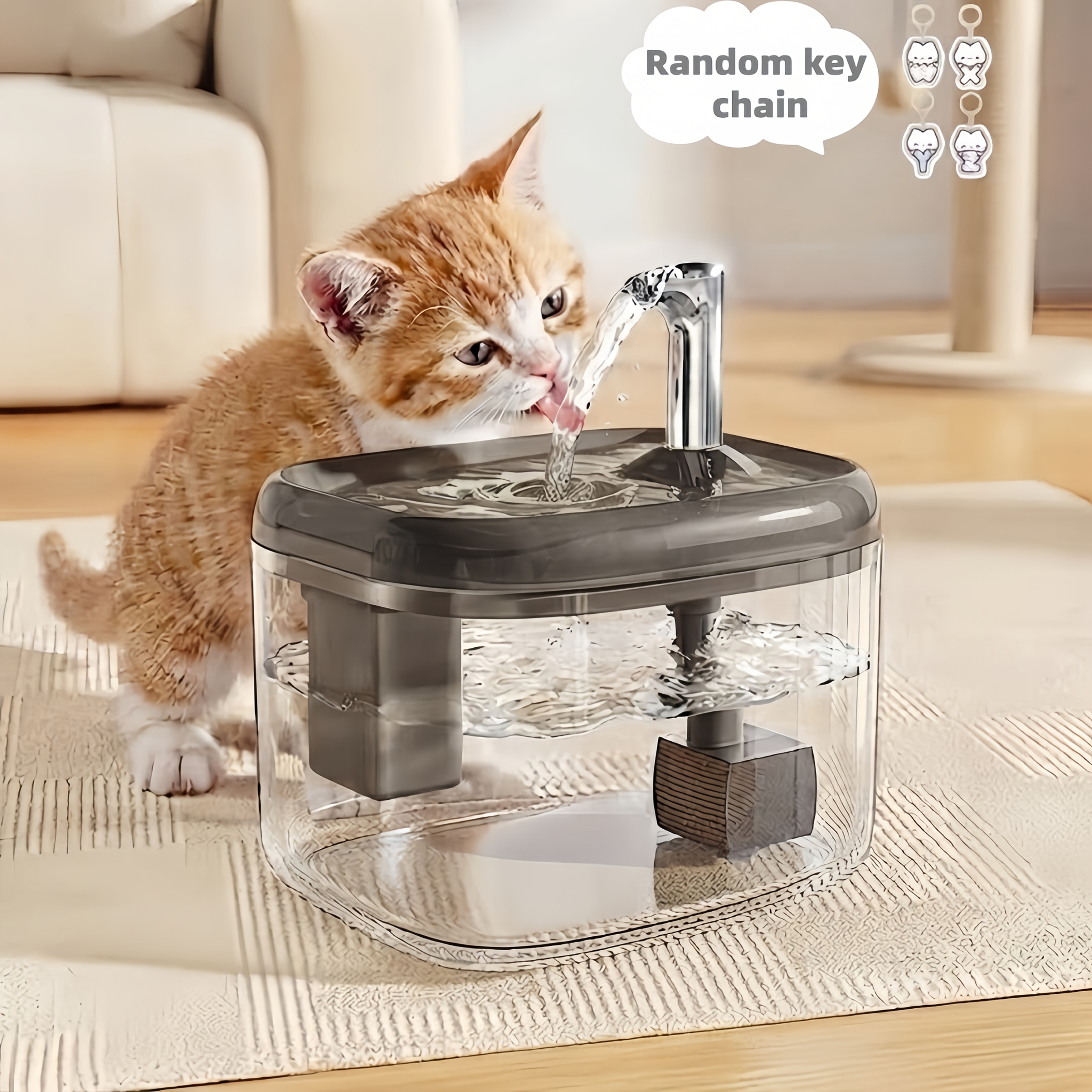 TEMU Water Fountain, Cat Water Dispenser With Filtration System, Suitable For Cats, Companion For Home And Travel, Easy To Clean And Usb Powered,