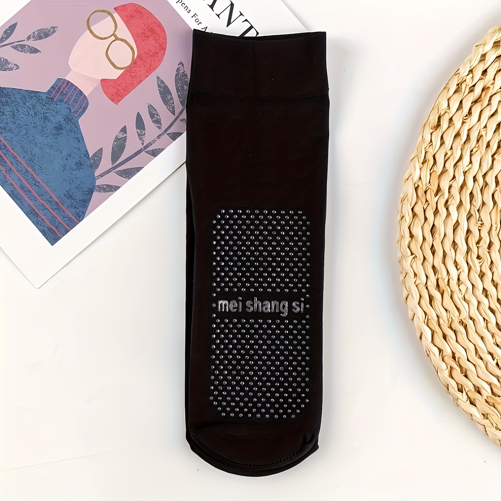 TEMU 5 pares de medias cortas de y verano para mujer en negro y beige, gruesas, duraderas, cómodas y transpirables, con suelas de goma aptas para uso