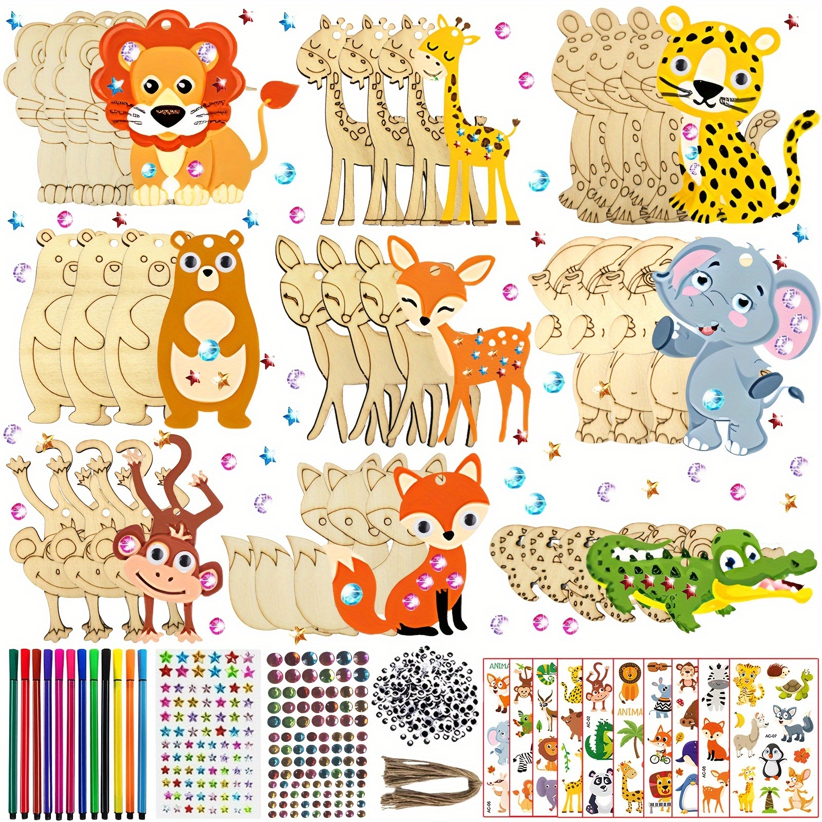 

27pcs Wooden Set, , , Painting Wooden Pendants, Set, 27 Wooden , 202 Rhinestones, 12 Pens, 30 , 27